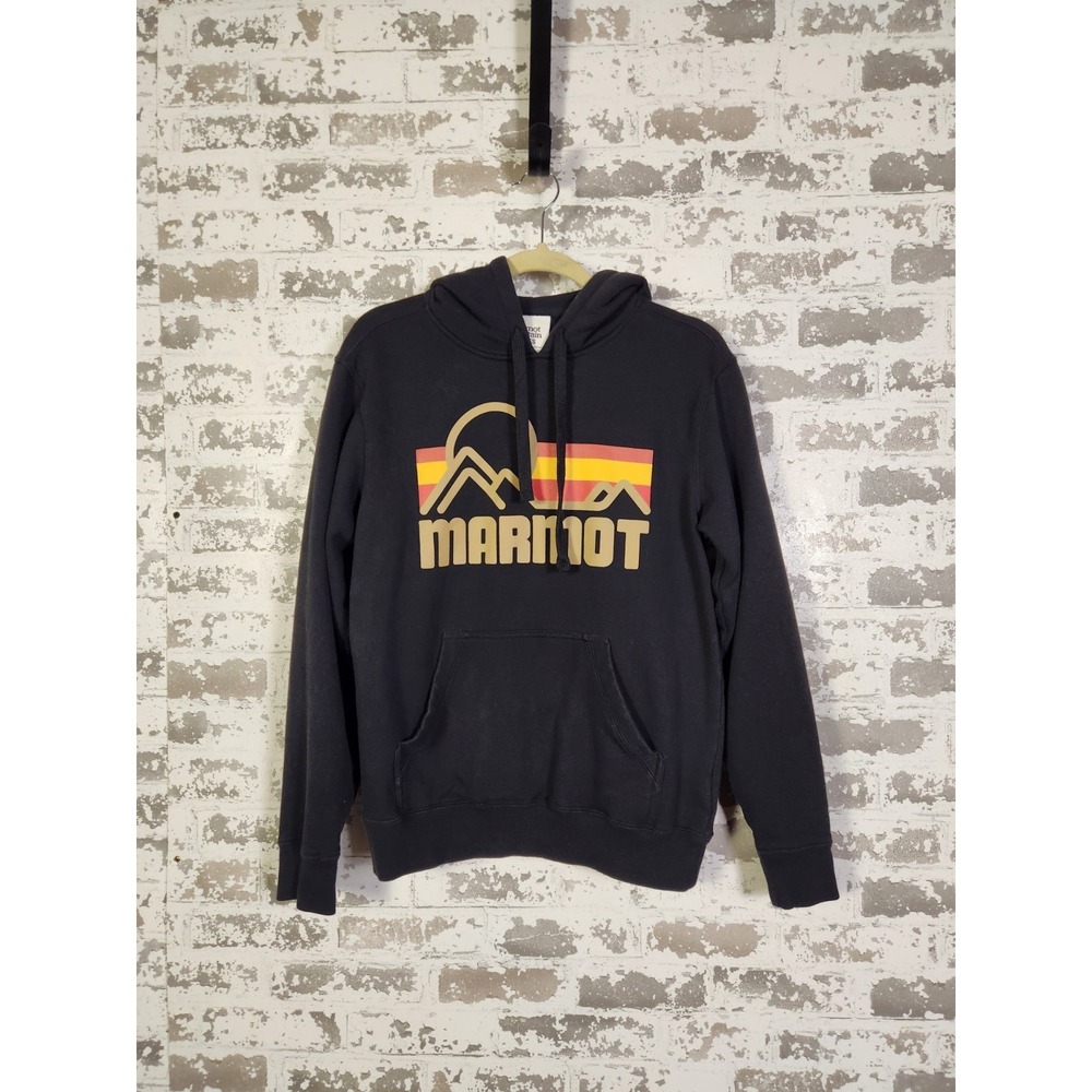 Marmot Coastal Hoodie Small Black Graphic Logo Sweatshirt